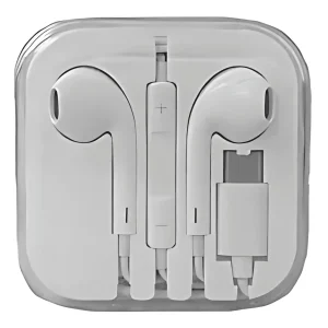 Audifonos Cableados AUDTC, color blanco, Control de volumen, conecion tipo C en caja plastica.