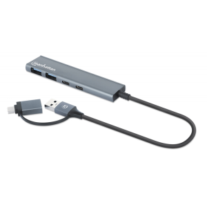 Hub USB Manhattan 181075 De 4 Puertos USB 3.2 / 2 USB-A / 2 USB-C / Conector Adaptable De USB-A a USB-C / Gris