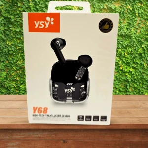 Audifonos Bluetooth YSY Y68, Color negro transparente, HIFI, IPX4 resistente a salpicaduras de agua