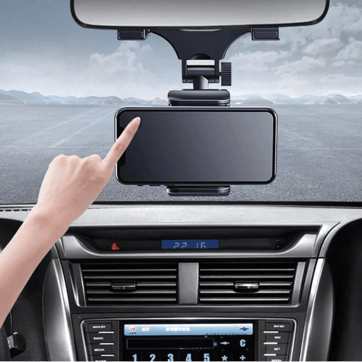 Soporte para celular K531 para colocar en retrovisor de carro, color negro, Ajuste de ángulo de 360 grados. - Imagen 3
