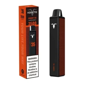 Vape Electronico IGNITE V35 Cherry Ice, color caja negro naranja, 3500 Puffs, Nic 5g.