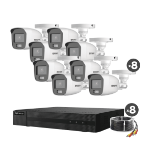 Kit DVR 8 Canales Epcom B8-KIT8-CV/A 1080P/8 Camaras Bala ColorVU Con Microfono Integrado/Fuente de Poder/Accesorios de Instalacion