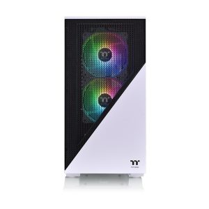 Gabinete Thermaltake Divider 170 TG Snow ARGB/Micro Tower/Cristal Templado/USB 3.0/USB 2.0/Sin Fuente/2 Ventiladores ARGB Instalados/Color Blanco-Negro/Micro-ATX/Mini-ITX/CA-1S4-00S6WN-00