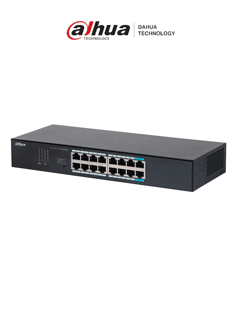 Switch Gigabit Dahua DH-S3016-16GT 16 Puertos/No Administrable de Capa 2/10/100/1000MBPS/Proteccion Contra Descargas/Color Negro