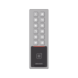 Teclado Exterior WIFI Hikvision DS-K1T805MBFWX/Antivandalico/IP65/IK08/Acceso Por PIN, Tarjeta Mifare, Huella y Tarjeta Virtual Bluetooth