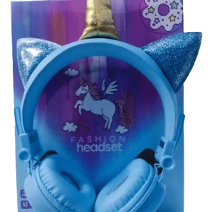 Audifonos Bluetooth con Diseño Unicornio HZ-BT655 Color Celeste, Función Contestar Llamadas, Aux 3.5mm.