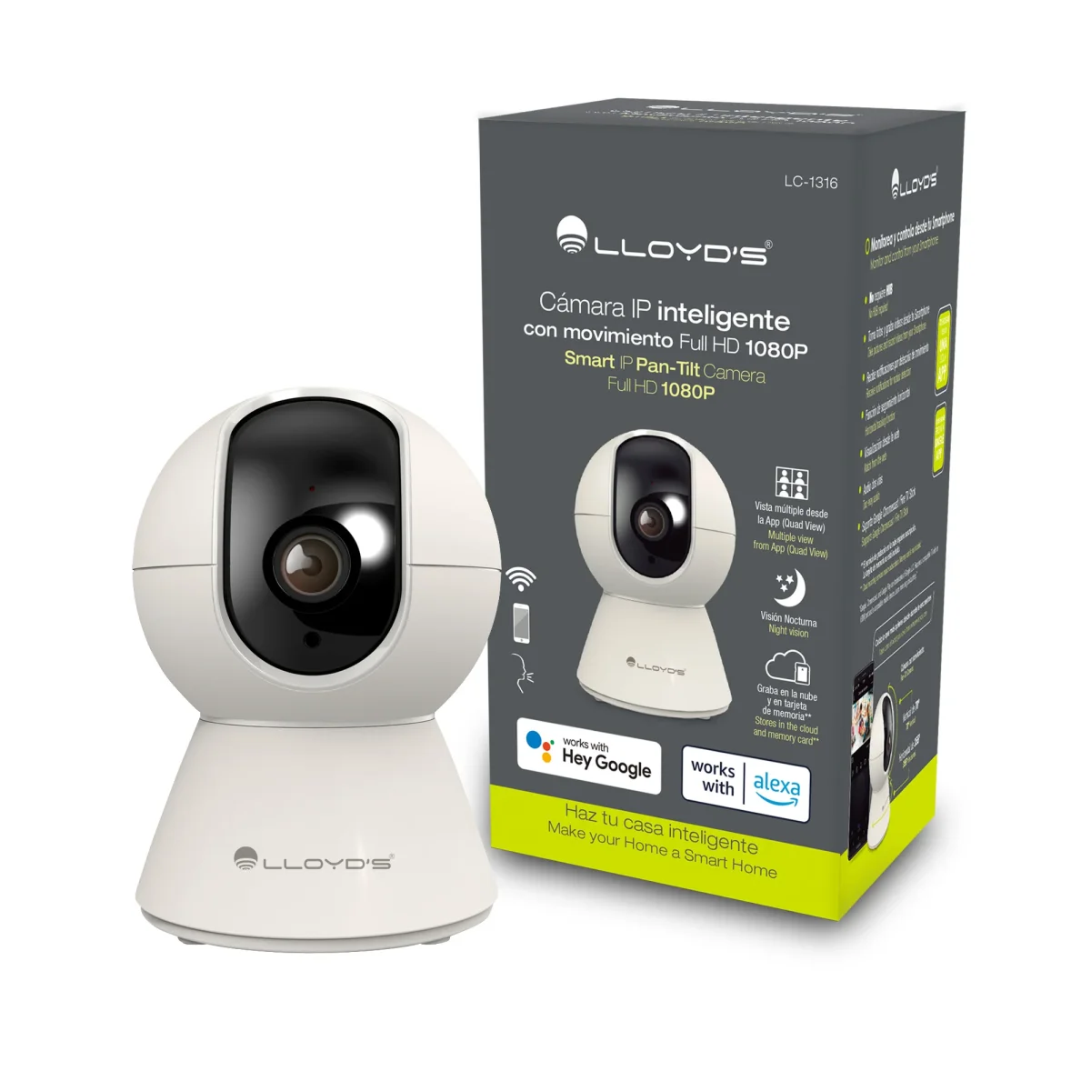 Cámara Inteligente WiFi con movimiento PTZ FHD (LC-1316)
