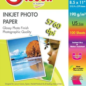 Papel Foto Glossy 8.5 X 11 Pack 100 Hojas, 190GM Carta Etouch