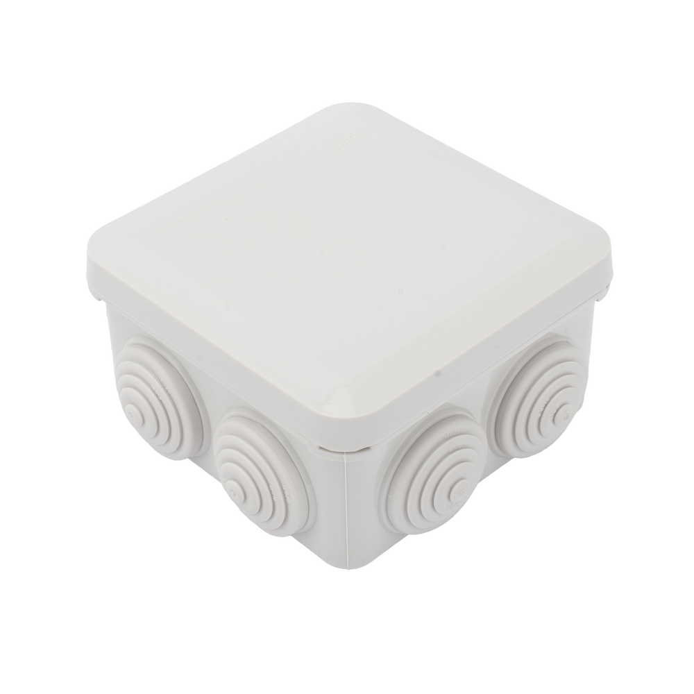Caja Derivacion-Conexion de Plastico Precision PST-0808-ER Con 7 Glandulas de Goma/Nstalaciones Comerciales/Residenciales/Industriales/Cerrado a Presion/Color Blanco