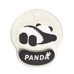 Mouse Pad J996 diseño de PANDA ACOSTADO Estilo Kawaii, Color negro/blanco y rosa, ergonómico, con almohadilla de muñeca.