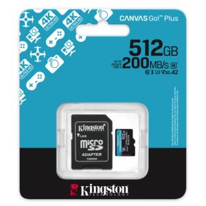 Memoria MicroSDXC 512GB Kingston SDCG4/512GB Canvas GO Plus Gen 4/UHS-I/3U/V3/A2 Clase 10/C/Adaptador