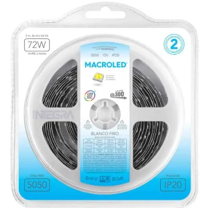 Tira LED 5050 12V IP20 5m Blanco Frío Macroled CW-B300-FW12-IP20